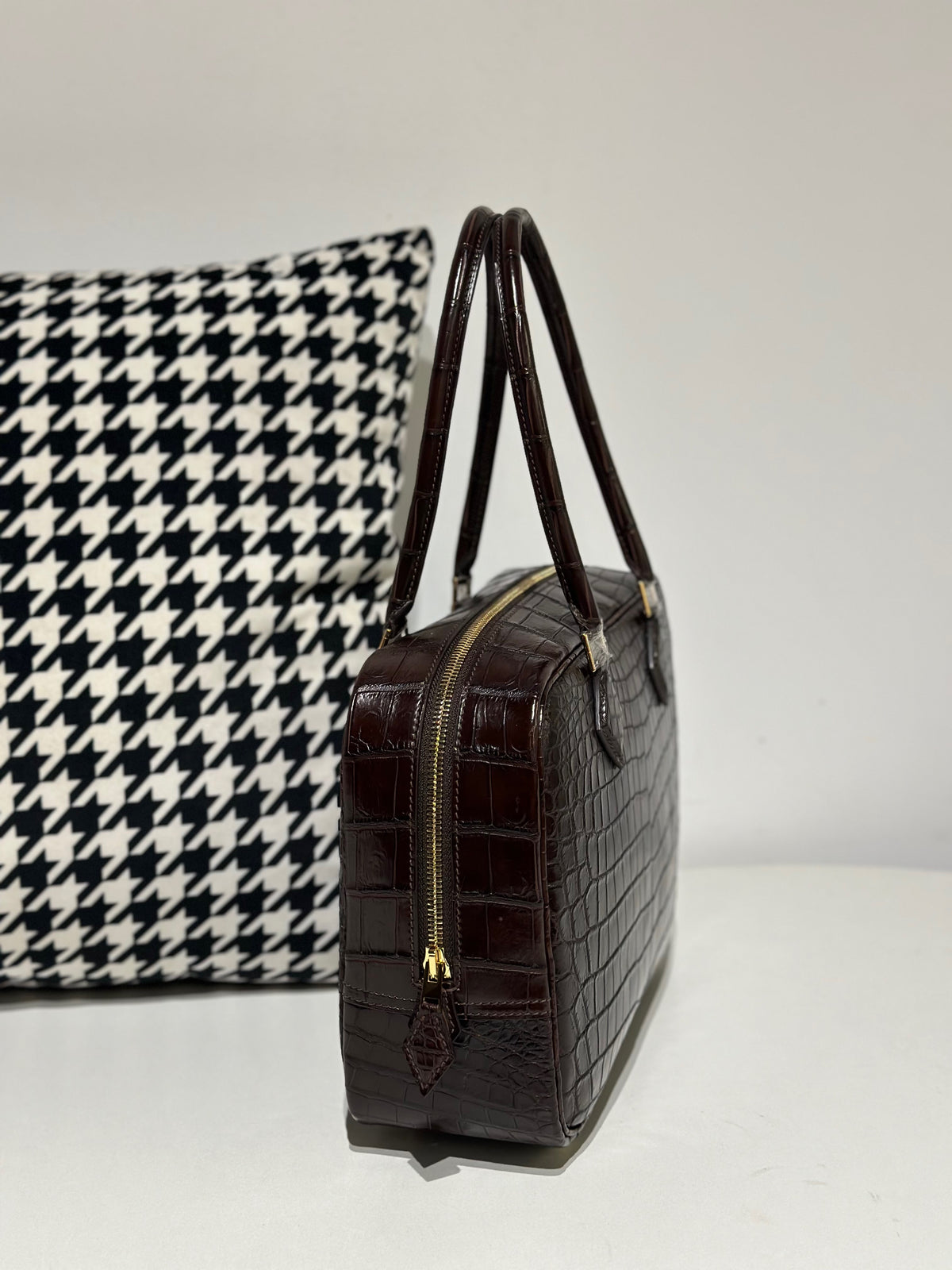 Womens Genuine Crocodile Skin Leathe Top Handle Tote Bag Brown