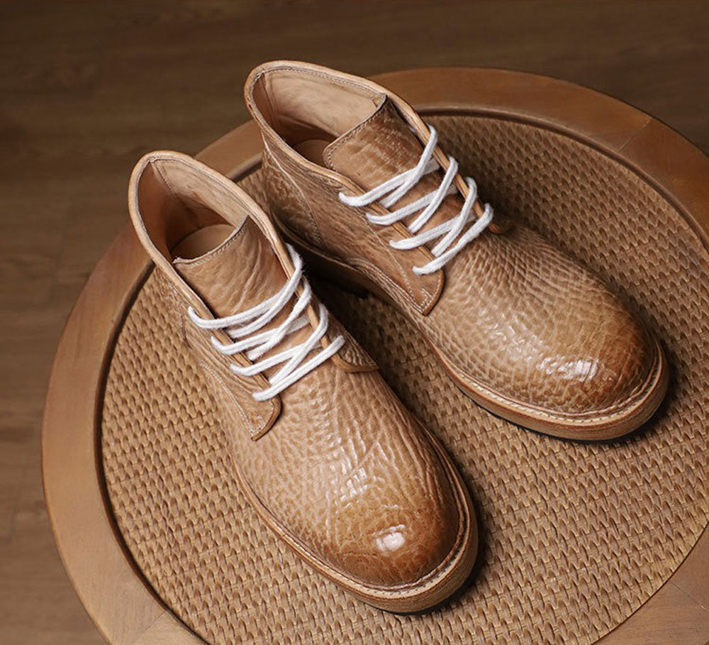 Genine Cordovan Leather Round-Toe Work Boots