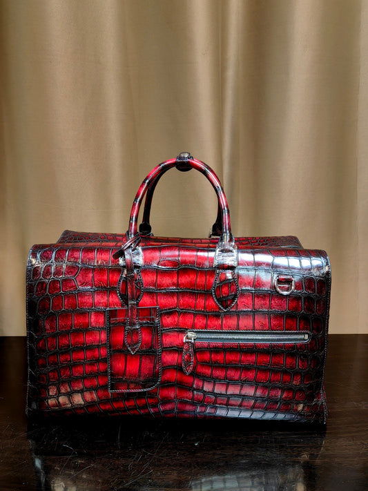 Unisex Genuine Crocodile Skin Leather Large Duffel Business Travel Bag