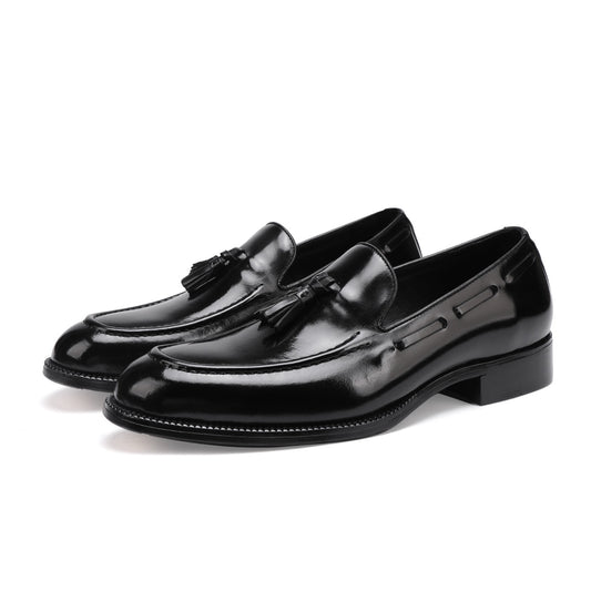 Preorder Genuine Shell Cordovan Leather Loafer Shoes With Tassle Dark Blue