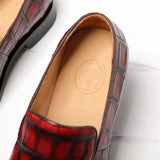 Men's Crocodile Leather Loafers Slip-On Dress Shoes Vintage Red
