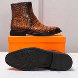 Men's Crocodile Leather Side Zipper Chelsea Boots