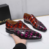 Men's Crocodile Leather Shoes Lace Up Shoes Vintage Brown & Pink
