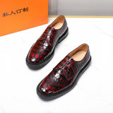 Men's Crocodile Leather Shoes Lace Up Shoes Vintage Red