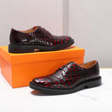 Men's Crocodile Leather Shoes Lace Up Shoes Vintage Red