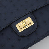 Womens  Ostrich Leather Mini Flap Chain Bag Top Handle Cross Body Handbag