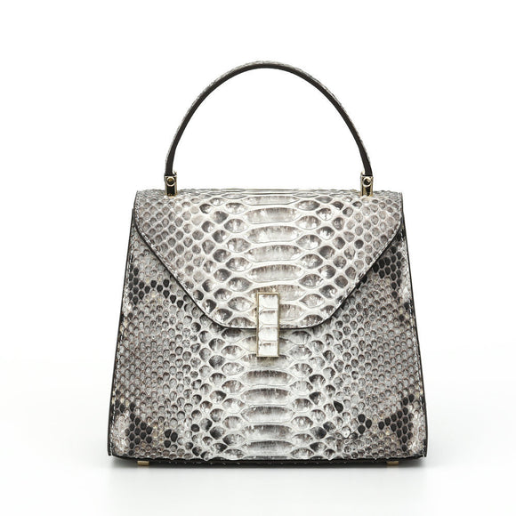 Womens  Python  Grey Leather Small Flap Bag Top Handle Cross Body Handbag