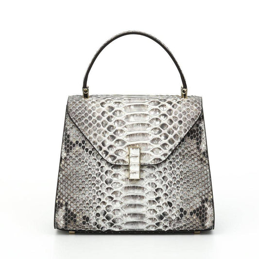 Womens Python Grey Leather Small Flap Bag Top Handle Cross Body Handbag