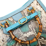 Womens  Python Leather & Ostrich Leather Bamboo Bag Small Top Handle Cross Body Handbag