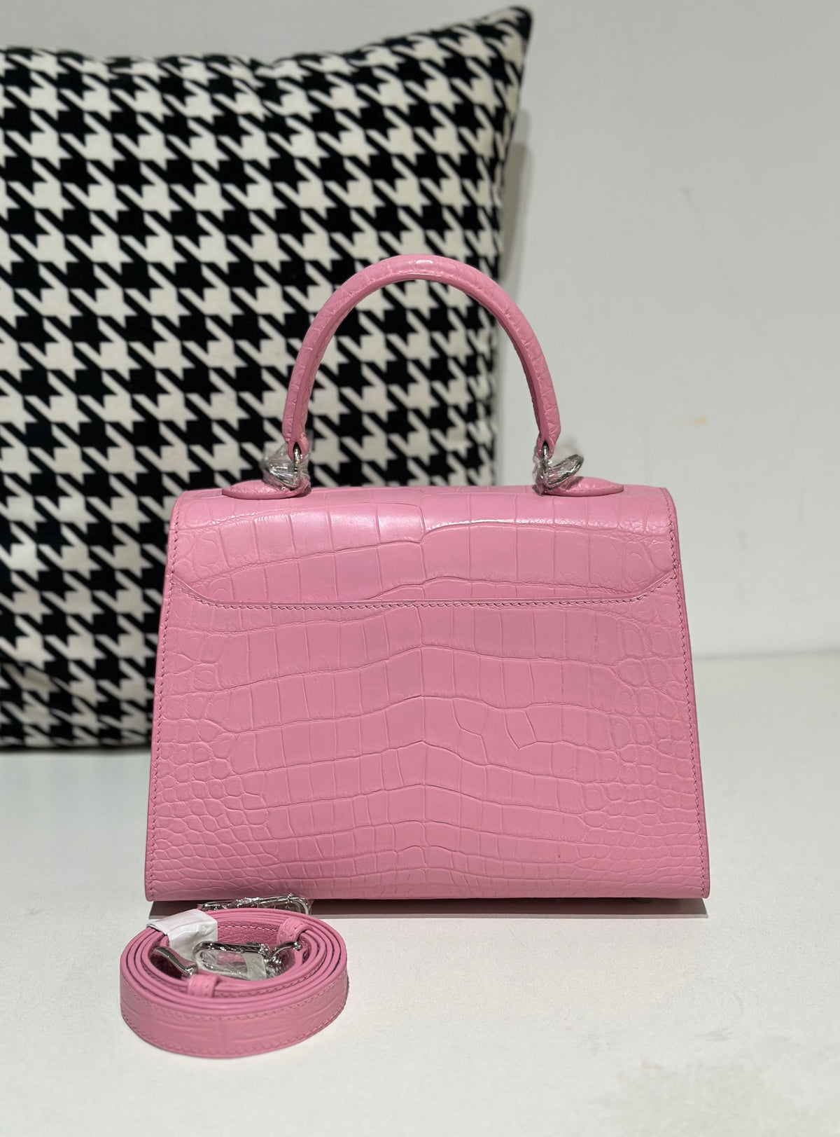 Crocodile Leather Top Handle Bag Pink