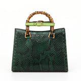 Womens  Python Leather Large Bamboo Top Handle Cross Body Bag