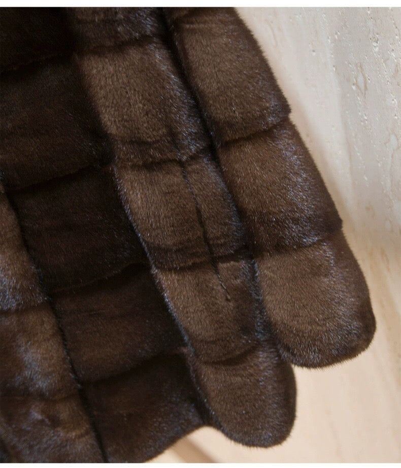 Women's Real Whole Mink Fur Coat,V-Neck Horizontal Panel Mink Jacket