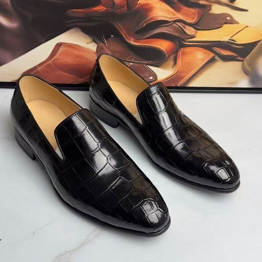 Crocodile Loafers , Genuine Crocodile Leather Slip On Loafer Shoes Black