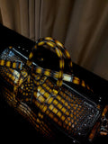 Men's Vintage Brown  Crocodile Leather Large Studded Travel Duffle Bags