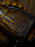 Men's Vintage Brown  Crocodile Leather Large Studded Travel Duffle Bags