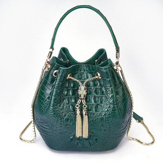 Borsa a secchiello in vera pelle di coccodrillo