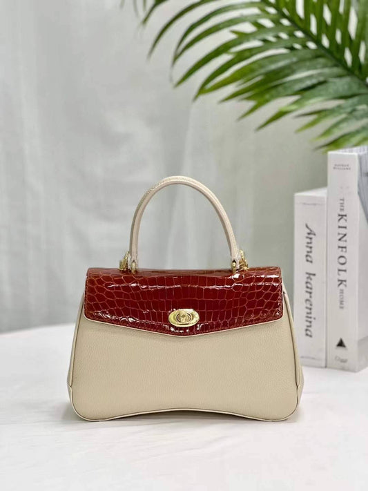 Womens Top Handle Bag Togo Leather / Shiny Wine Red Crocodile Skin Leather Gold Hardware