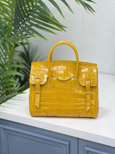 Genuine Crocodile Leather Top Handle Bag Shiny Yellow Rossie Viren