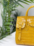 Genuine Crocodile Leather Top Handle Bag Shiny Yellow Rossie Viren