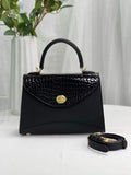 Womens Top Handle Bag Togo Leather  / Shiny Black Crocodile Skin Leather Gold Hardware Rossie Viren
