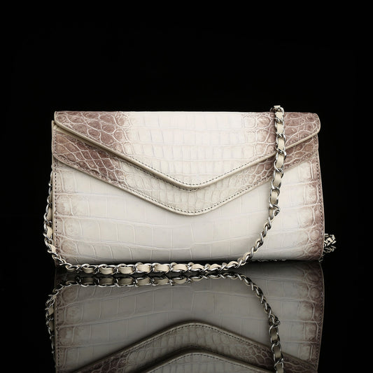Himalayan White Crocodile Leather Clutch Shoulder Bag