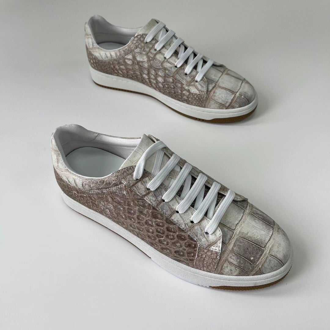 Men's Himalayan White Crocodile Leather Casual Sneakers 2950
