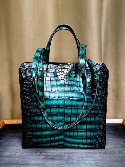 Vintage Crocodile Leather Laptop Business Shopper Bag