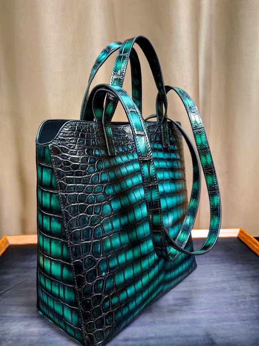 Vintage Crocodile Leather Laptop Business Shopper Bag