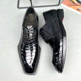 Men's Crocodile Leather Lace-up Dress Shoes Square Toe Black Business Mens Shoes Free Shipping Size38-44 Rossie Viren