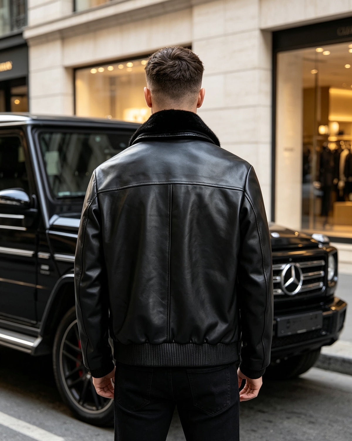 Crocodile & Lambskin Leather Jacket Black