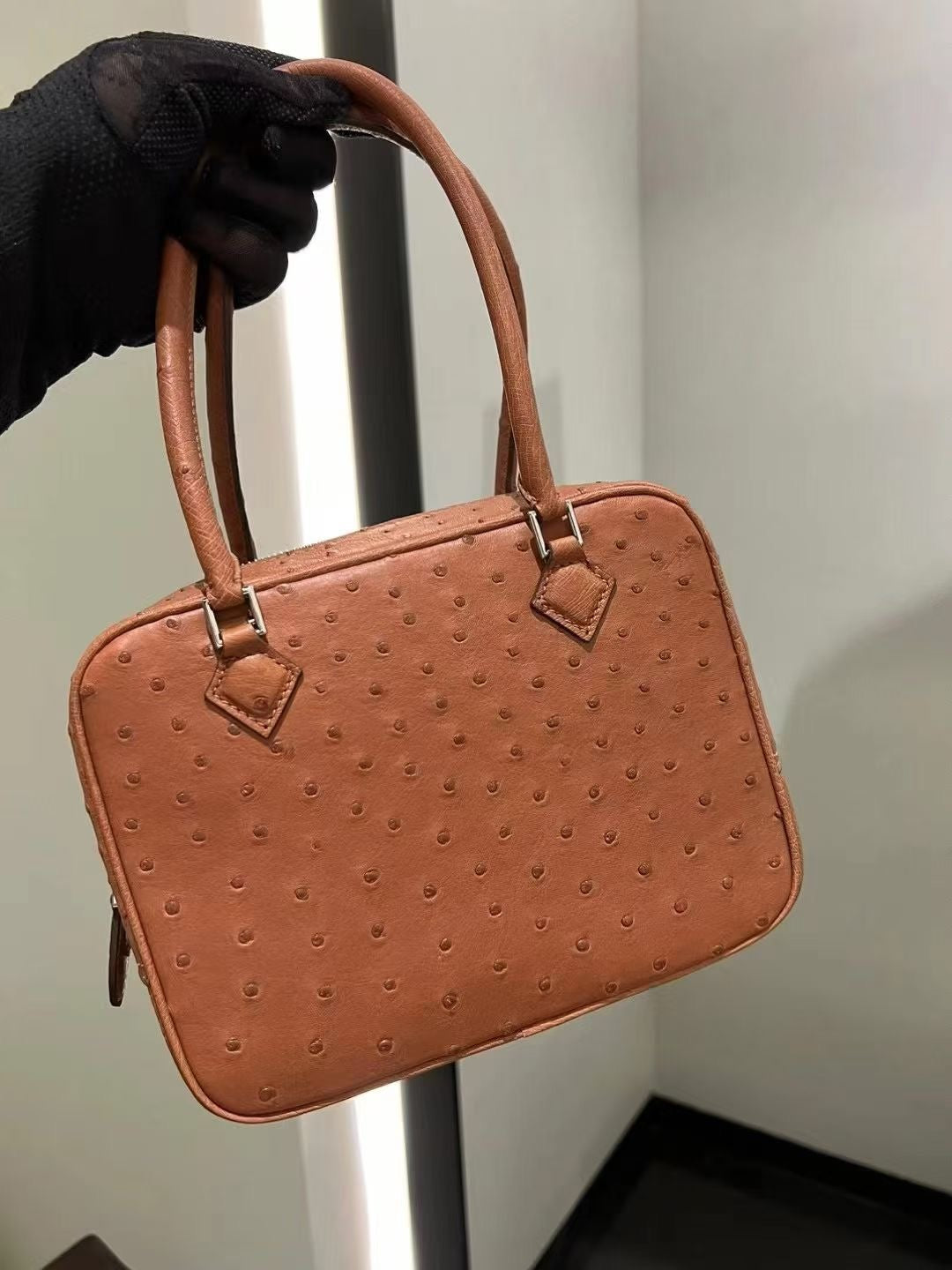 Womens Genuine Ostrich Skin Leathe Top Handle Bag