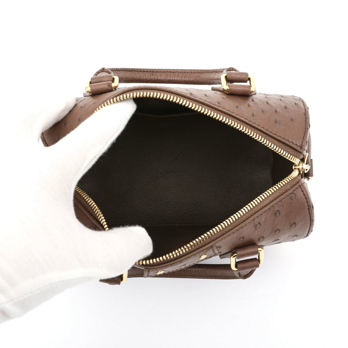Womens Genuine Ostrich Skin Leathe Top Handle Pillow Bag