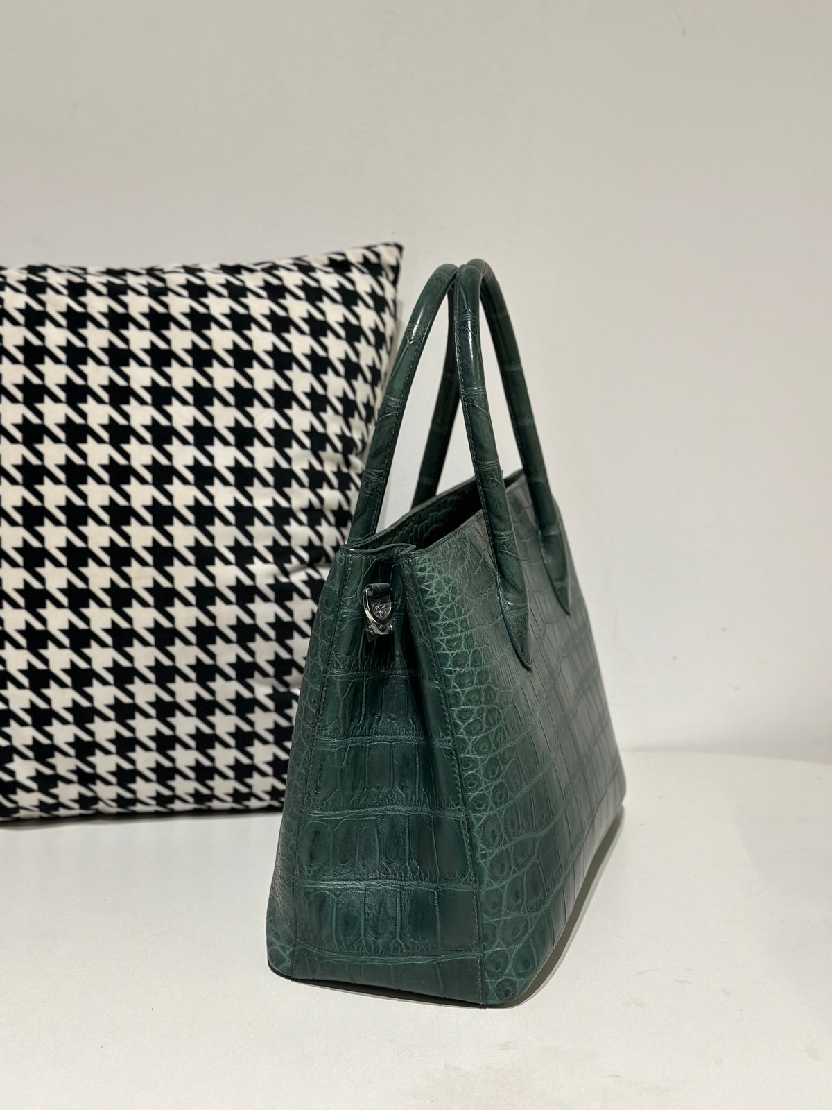 Crocodile Leather Top Handle Bag Dark Green