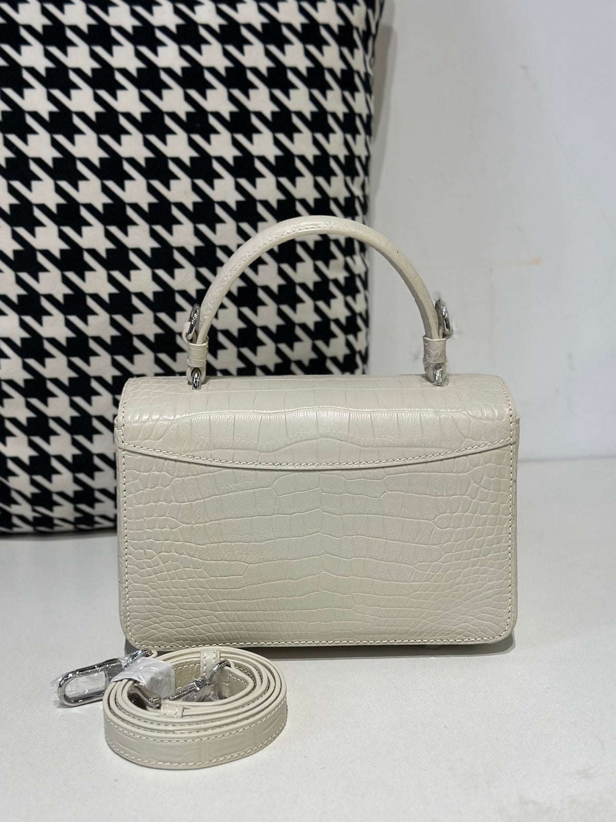 Crocodile Leather Top Handle Cross Body Bag