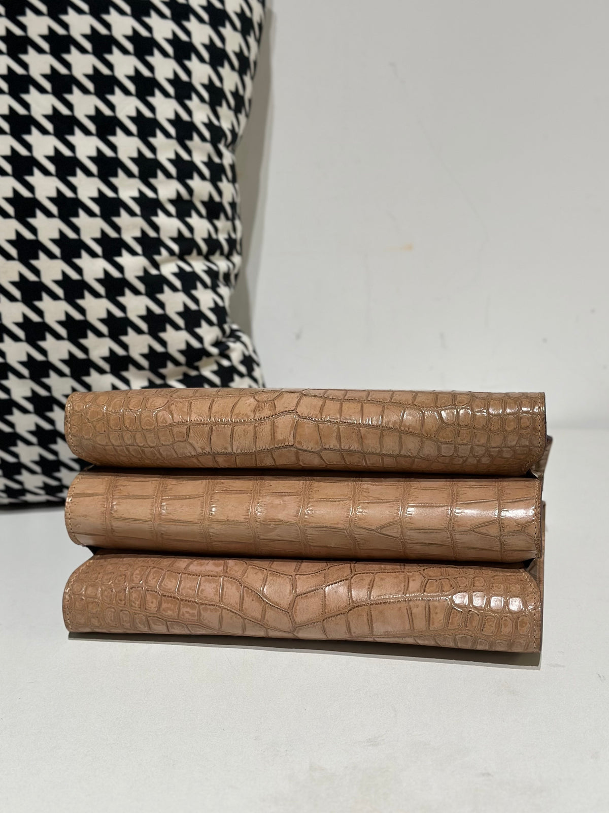 Crocodile Leather Top Handle Bag Beige