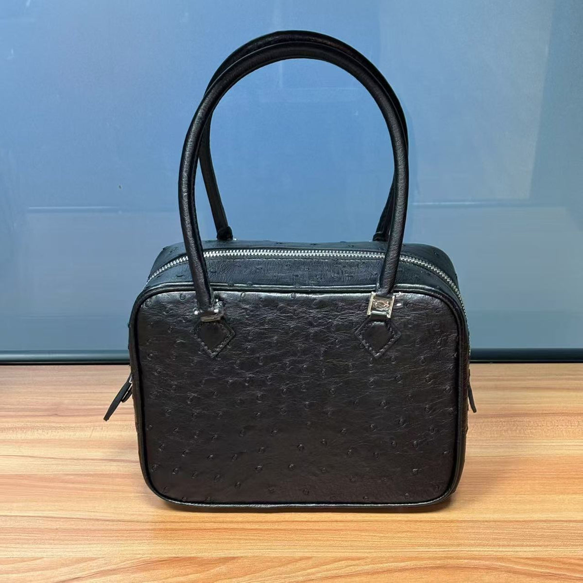 Womens Genuine Ostrich Skin Leathe Top Handle Bag
