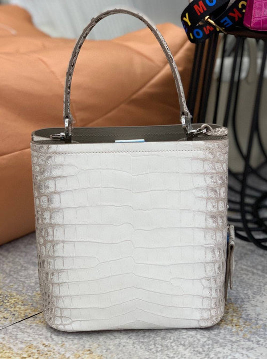 Borsa hobo a secchiello da donna in pelle di coccodrillo