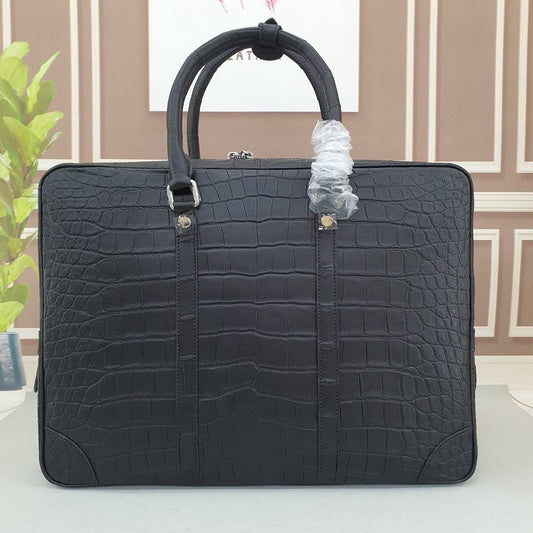 Men's Matt Crocodile Skin Leather Large Briefcase Business Document Bags Black