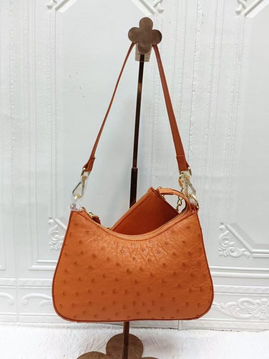 Womens Genuine Ostrich Skin Leather Cross Body Underarm Bag