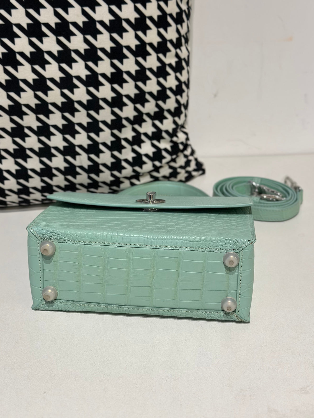 Crocodile Leather Top Handle Bag Green