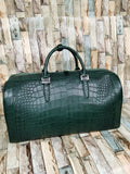 Mens Large Crocodile Skin Leather Travel Duffel Bag