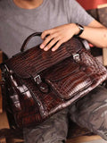 Large Vintage Brown Crocodile Skin Leather Laptop Postman Briefcase Bag