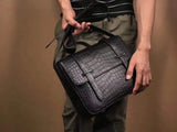 Matt Washed Genuine Crocodile Leather Messenger Shoulder Postman Bags for Men and Women