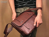 Matt Washed Genuine Crocodile Leather Messenger Shoulder Postman Bags for Men and Women