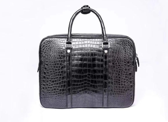 Men's Black Briefcase Genuine Crocodile Leather