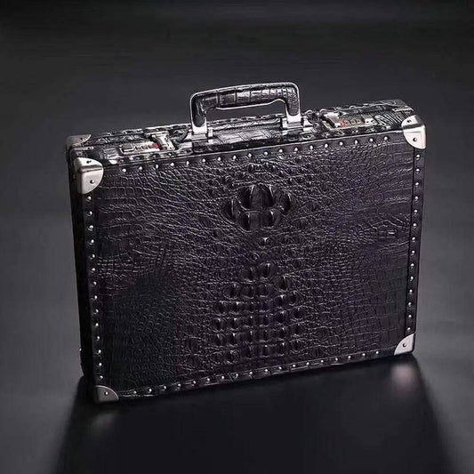Preorder Men's Crocodile Skin Leather Large Black Business Professional Attache Travel Case