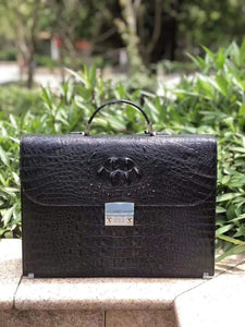 Men's Genuine Crocodile Bone Leather Laptop Business Document Briefcase