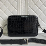Men's Genuine Crocodile Leather  Cross body Messenger Clutch Bag Black