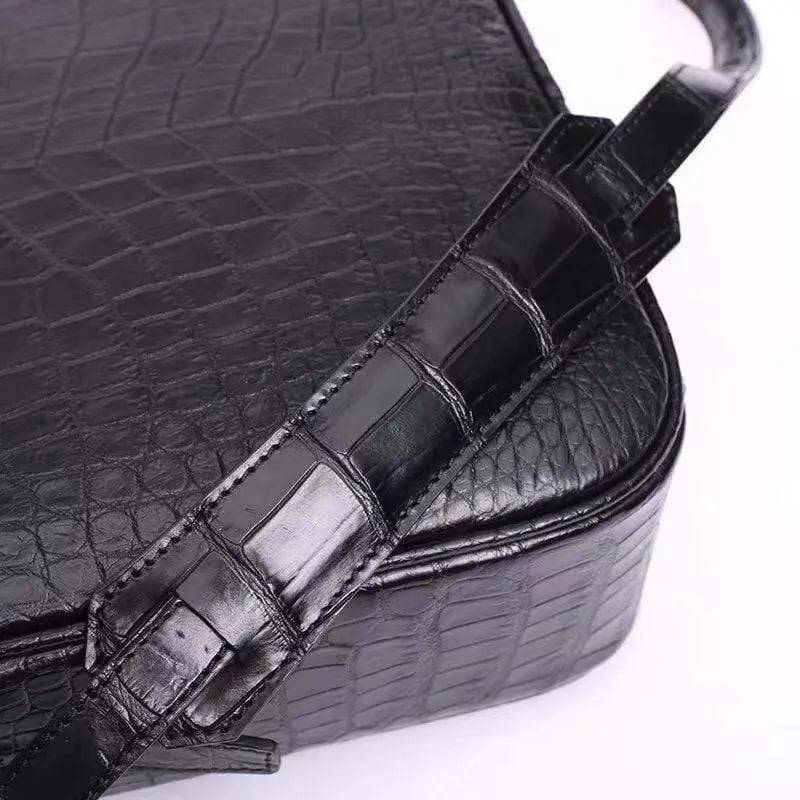 Men's Genuine Crocodile Leather Zip Messenger Bag