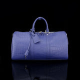 Men's Matt Genuine Crocodile Leather Travel Duffel Bags Blue